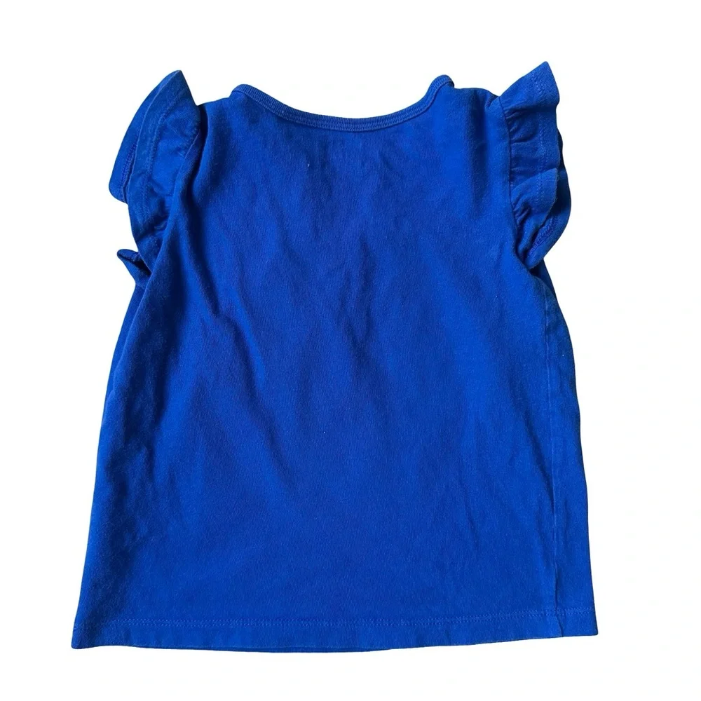Carter's 5T Girls Blue cotton fish embroidery ruffled short sleeve shirt